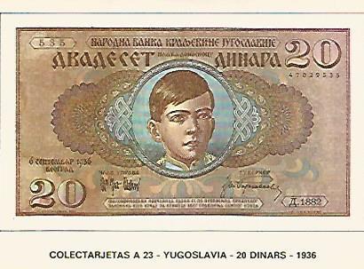 POSTAL 18205: 20 dinars de Yugoslavia 1936