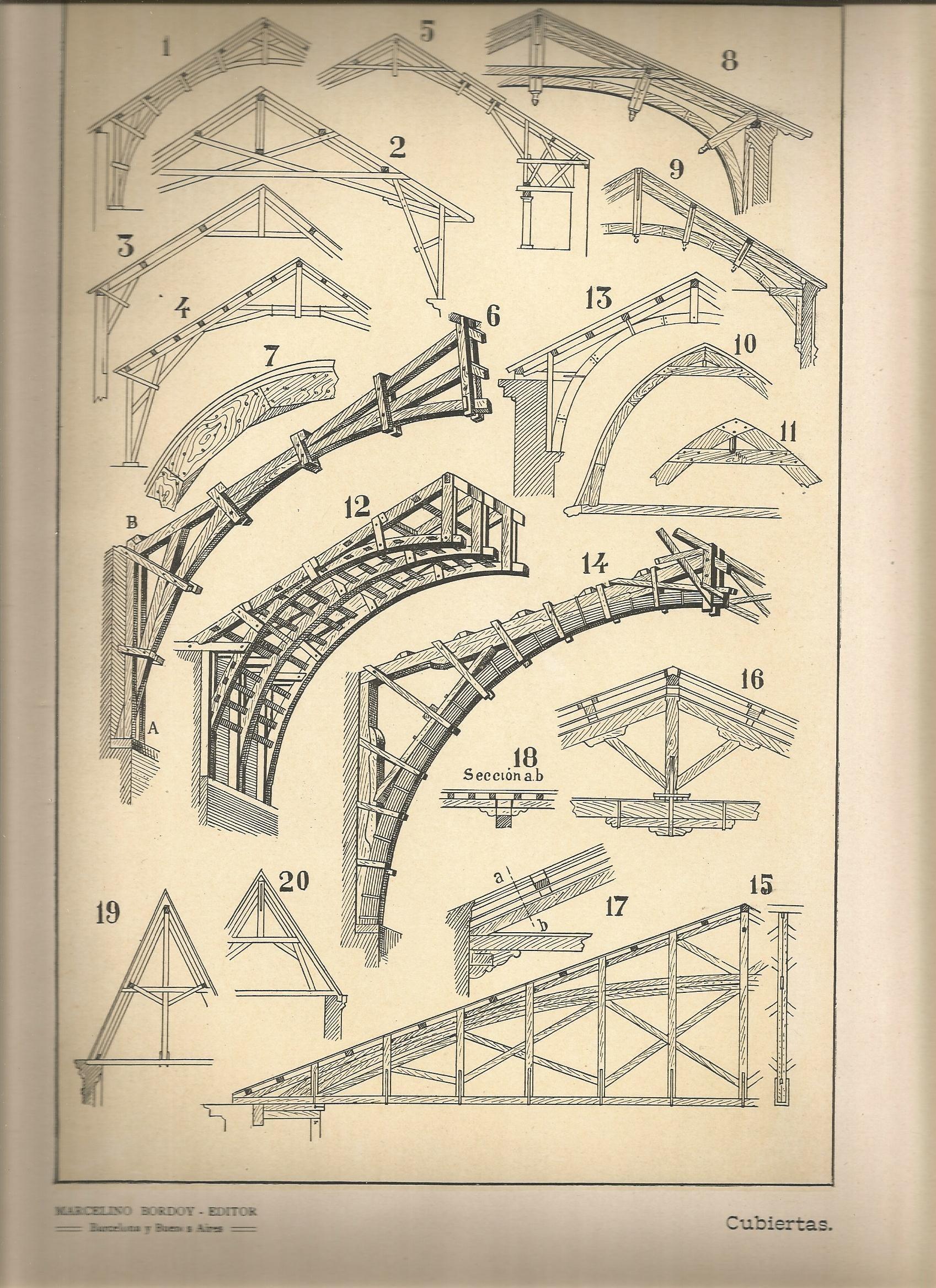 Lamina 116: Tratado de arquitectura de Sugrañes - Cubiertas