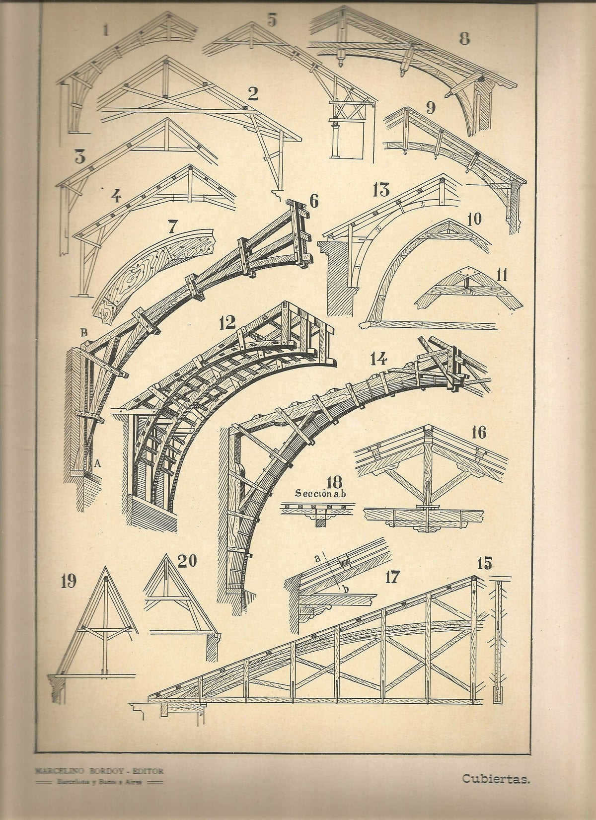 Lamina 116: Tratado de arquitectura de Sugrañes - Cubiertas