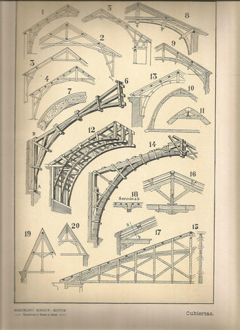 Lamina 116: Tratado de arquitectura de Sugrañes - Cubiertas