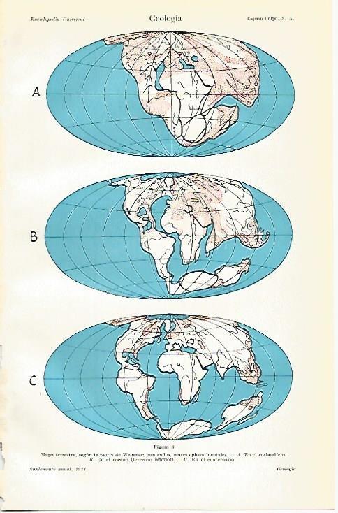 LAMINA ESPASA 822: Mapa terrestre segun la teoria de Wegener
