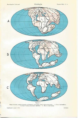 LAMINA ESPASA 822: Mapa terrestre segun la teoria de Wegener