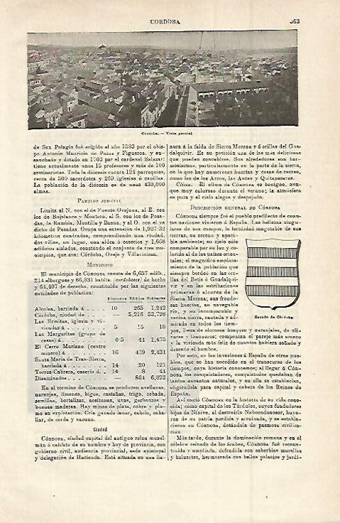 LAMINA ESPASA 14943: Vista parcial y escudo de Cordoba