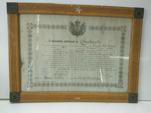 Diploma Medico Titular: DIPLOMA MEDICO TITULAR 1917 de la localidad de CONSTANTI a Eusebio Vila Catala (Enmarcado)
