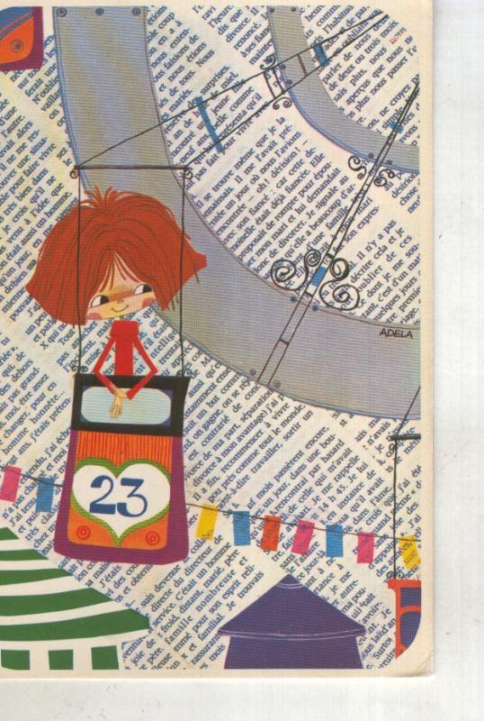 Postal 015051: Viaje en globo, ilustracion de Adela