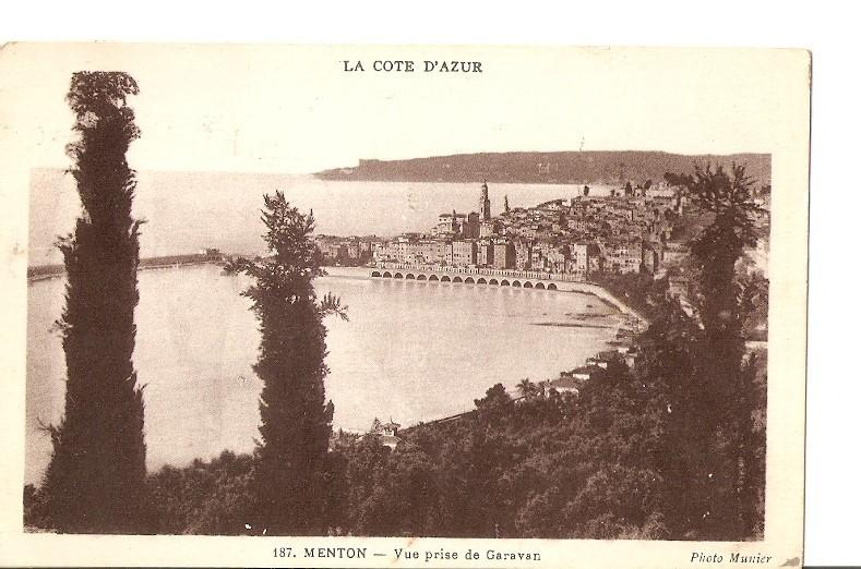 Postal 023144 : La Cote dAzur, Menton, Vue prise de Garavan