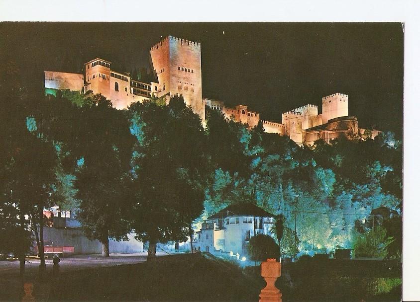 Postal 025714 : Vista nocturna de la Alhambra. Granada