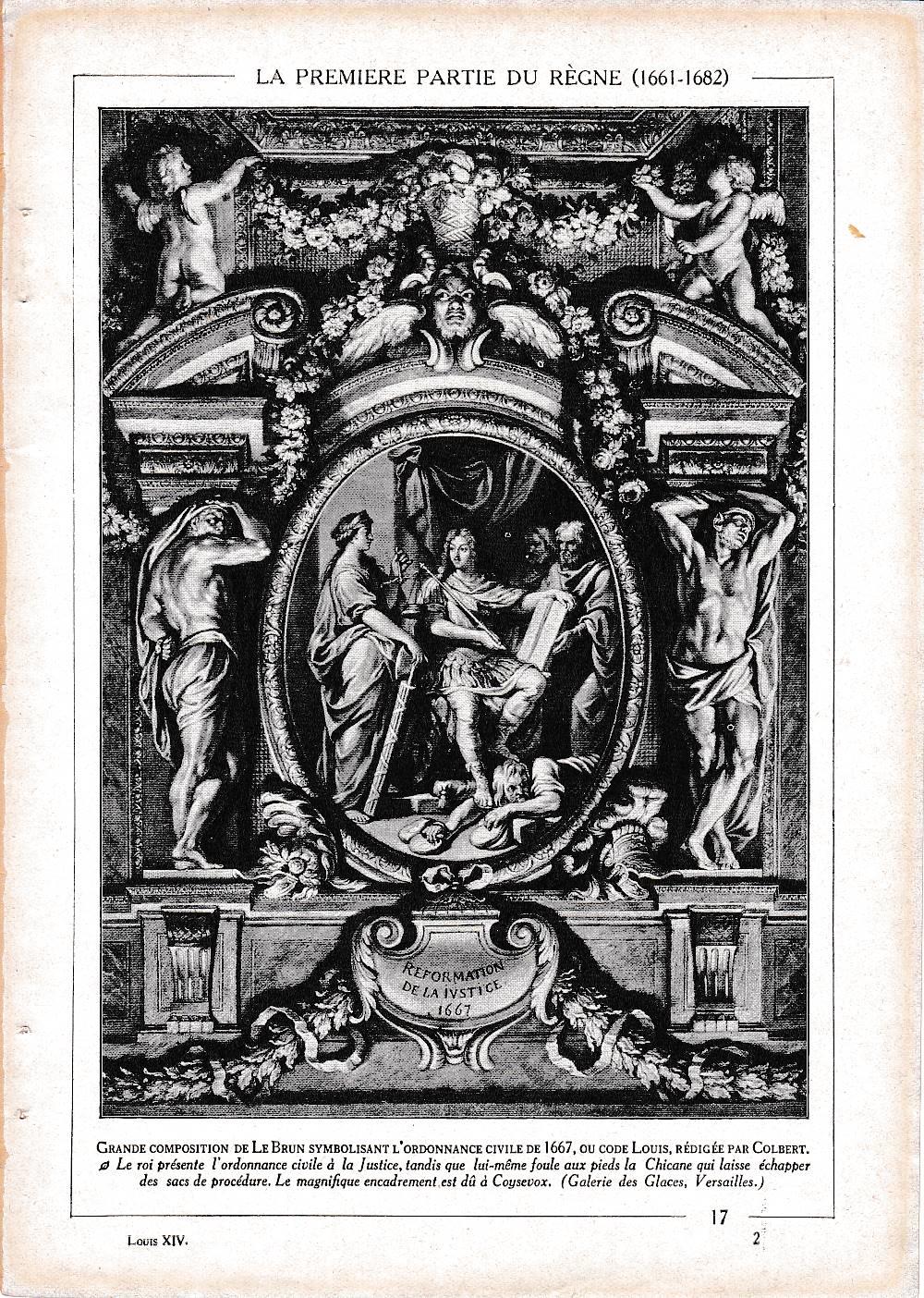 LAMINA 30077: Grand Composition de Le Brun symbolisant l ordonnance civile de 1667