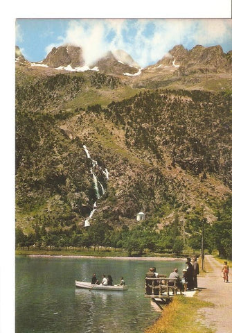 Postal 032882 : Balneario de Panticosa (Huesca). Embarcadero del lago. Macizo de Garmo Negro y collado de Pondiellos