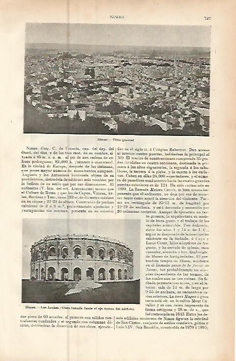 LAMINA ESPASA 9479: Vista y Las Arenas de Nimes Francia