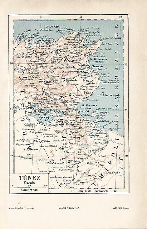 LAMINA ESPASA 11956: Mapa de Tunez