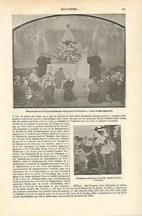 LAMINA ESPASA 18170: Proclamacion de la Virgen de Aranzazu por E. Salaverria
