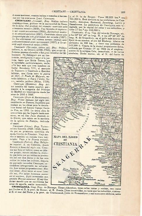 LAMINA ESPASA 14213: Mapa del fiordo de Cristiania Noruega