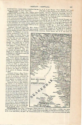 LAMINA ESPASA 14213: Mapa del fiordo de Cristiania Noruega