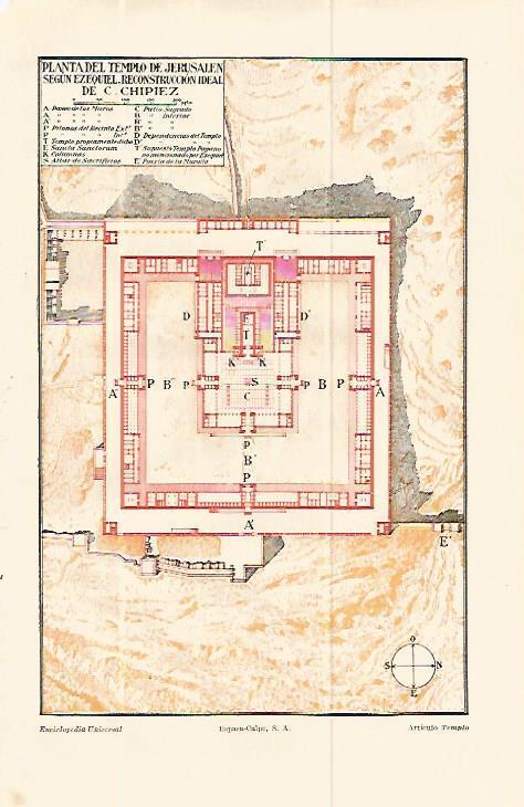 LAMINA ESPASA 13782: Planta del Templo de Jerusalen segun Ezequiel y reconstruccion de Chipiez