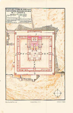 LAMINA ESPASA 13782: Planta del Templo de Jerusalen segun Ezequiel y reconstruccion de Chipiez