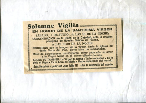 Solemne Vigilia en honor de la Santisima Virgen  en la iglesia Sta Maria del Pino de Barcelona 