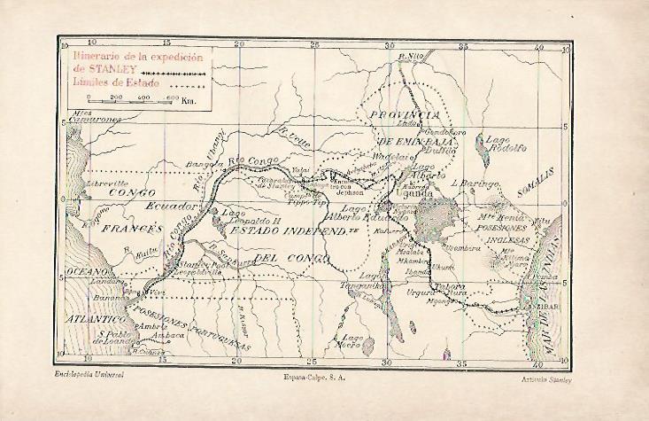 LAMINA ESPASA 7336: Mapa del itinerario de la expedicion de Stanley