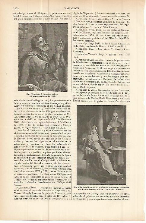 LAMINA ESPASA 10704: San Napoleon y Maria Leticia Bonaparte
