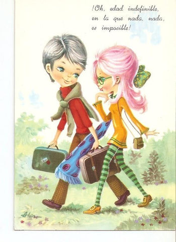 Postal 022424 : Dibujo. Pareja de adolescententes