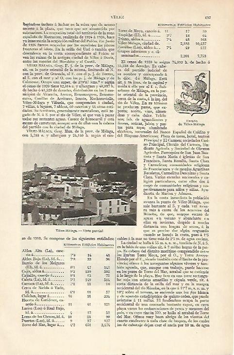 LAMINA ESPASA 5973: Vista de Velez Malaga