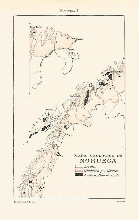 LAMINA ESPASA 20258: Mapa geologico de Noruega