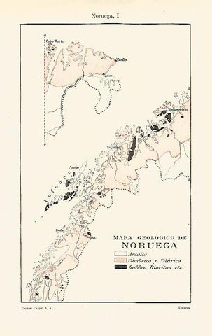 LAMINA ESPASA 20258: Mapa geologico de Noruega