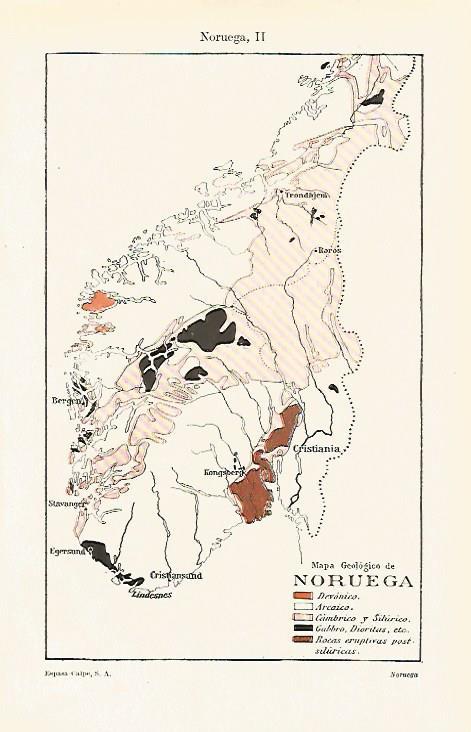 LAMINA ESPASA 20259: Mapa de geologia de Noruega