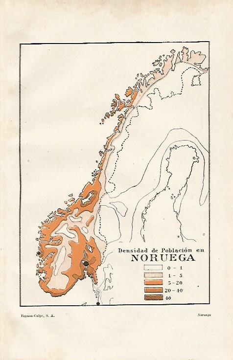 LAMINA ESPASA 20260: Mapa de la poblacion de Noruega
