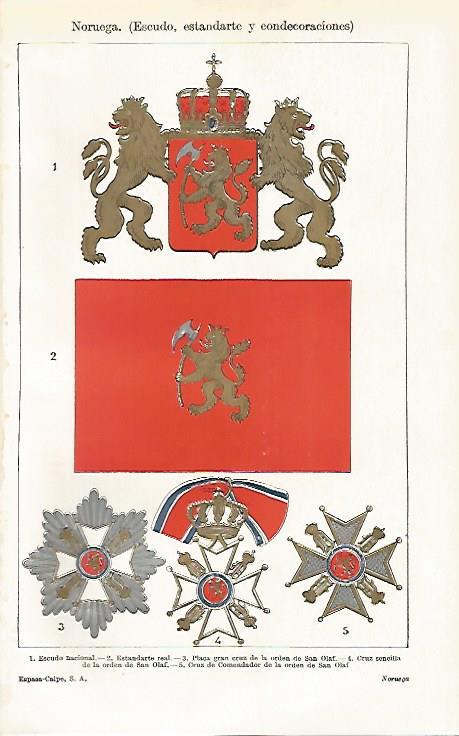 LAMINA ESPASA 20266: Escudo estardante y condecoraciones de Noruega