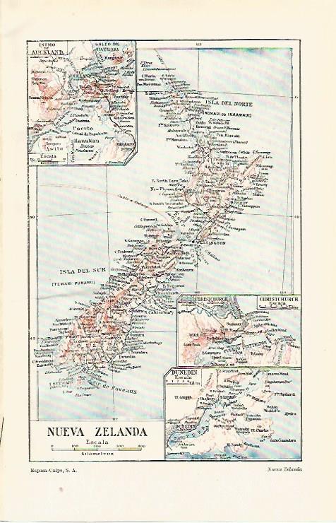 LAMINA ESPASA 20341: Mapa de Nueva Zelanda