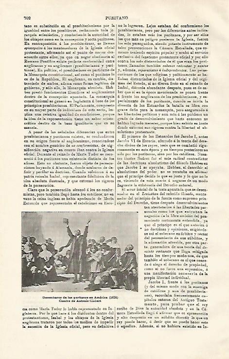 LAMINA ESPASA 20649: Desembarco de los puritanos en America por Gisbert