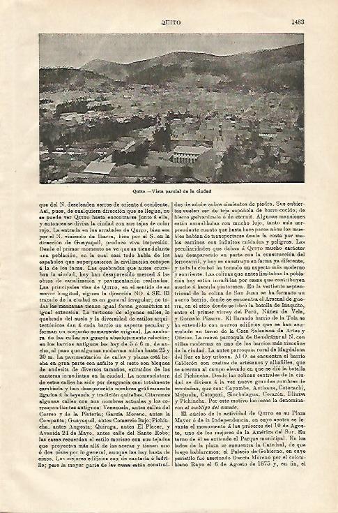 LAMINA ESPASA 20749: Vista parcial de Quito Ecuador