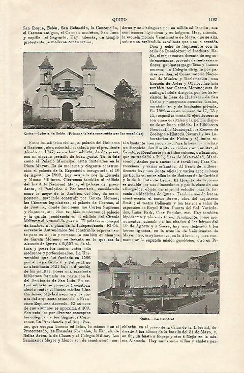 LAMINA ESPASA 20750: Iglesia de Belen en Quito Ecuador