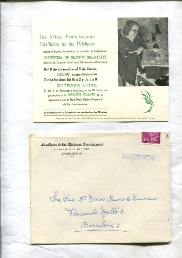 Tarjeta invitacion Las Srtas Franciscanas Auxiliares de las Misiones