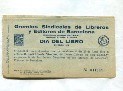 Obsequio Dia del Libro gremio de libreros/editores de Barcelona en 1975