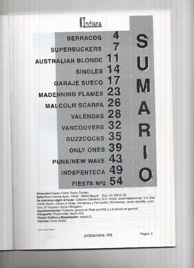 Revista Trimestral: ROCK INDIANA, Territorio Independiente: Numero 01 (Primavera 1994)