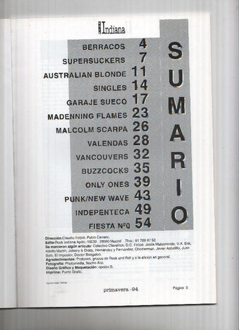 Revista Trimestral: ROCK INDIANA, Territorio Independiente: Numero 01 (Primavera 1994)