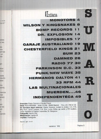 Revista Trimestral: ROCK INDIANA, Territorio Independiente: Numero 02 (Verano 1994)