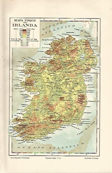 LAMINA ESPASA 20836: Mapa fisico de Irlanda