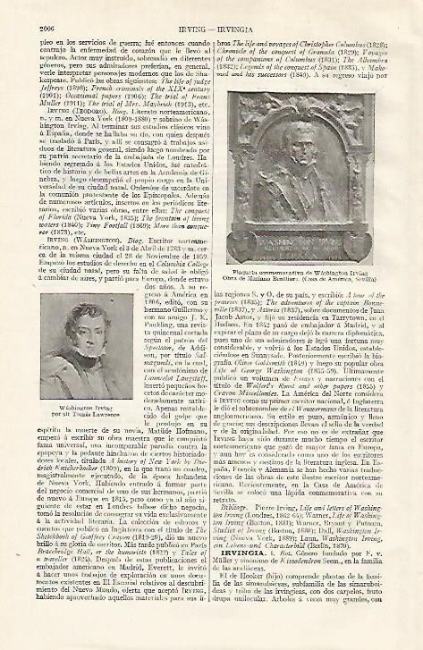 LAMINA ESPASA 20847: Placa de Washington Irving