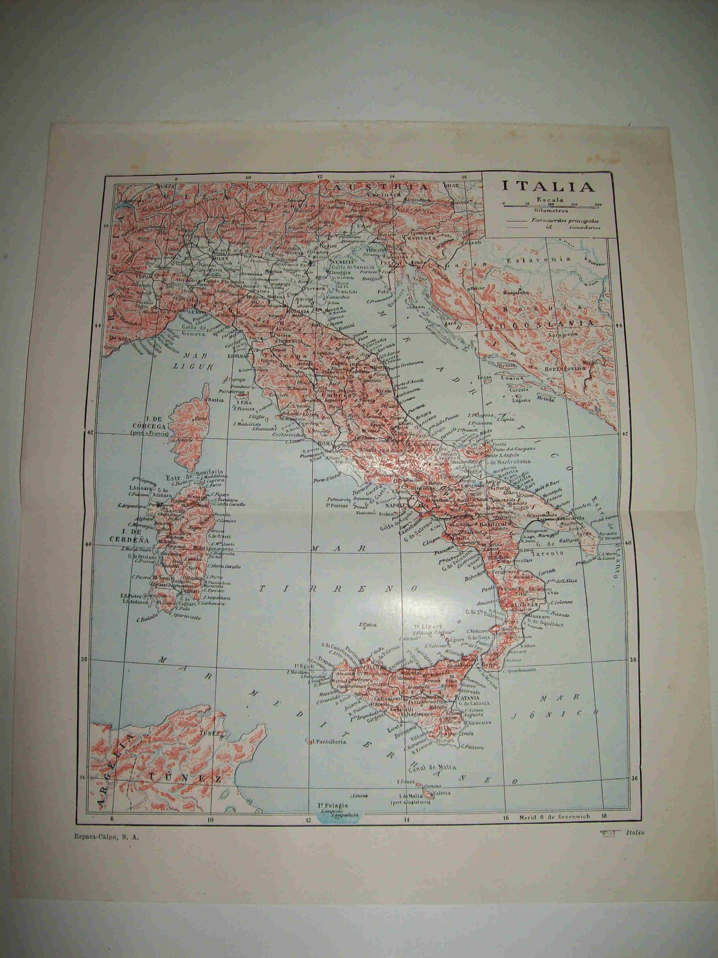 LAMINA ESPASA 20886: Mapa fisico de Italia