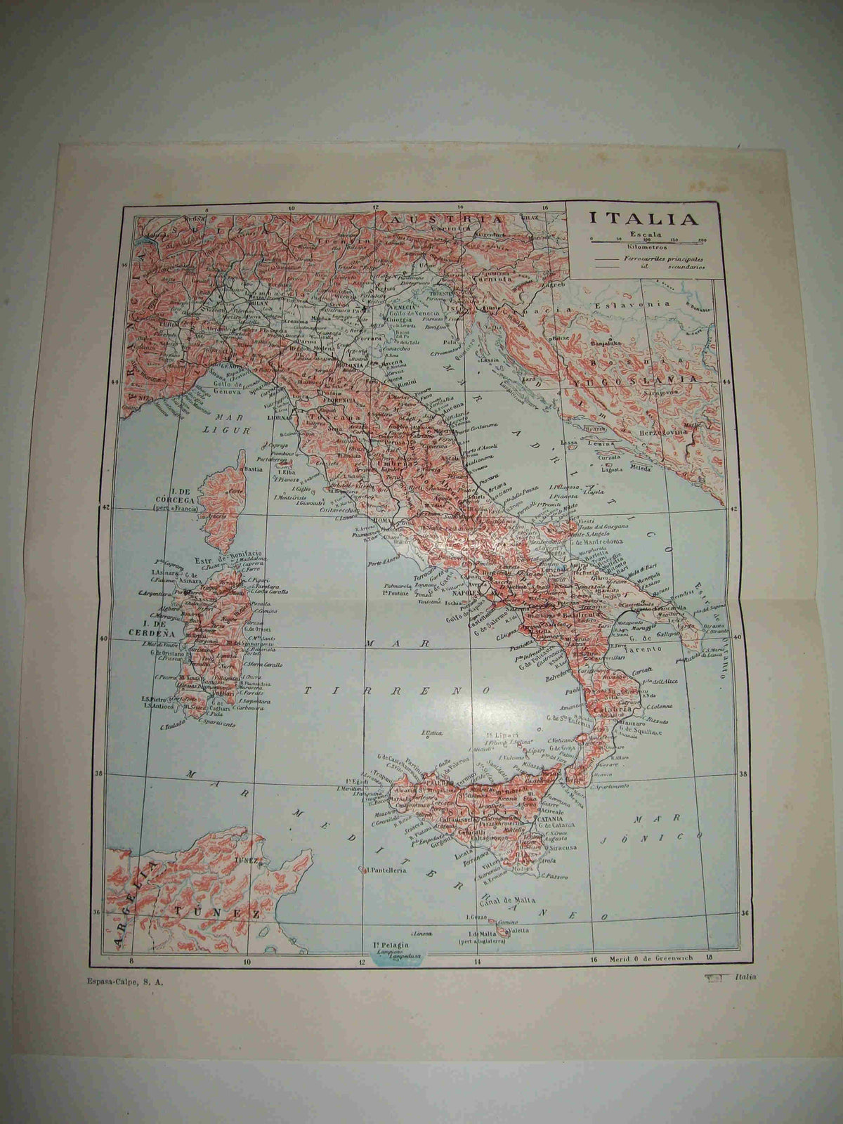 LAMINA ESPASA 20886: Mapa fisico de Italia