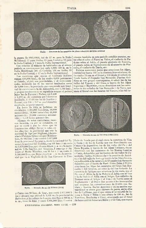 LAMINA ESPASA 20893: Monedas de plata y oro de Italia