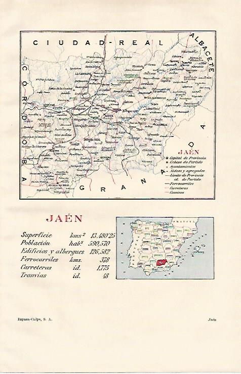 LAMINA ESPASA 20926: Mapa de la provincia de Jaen