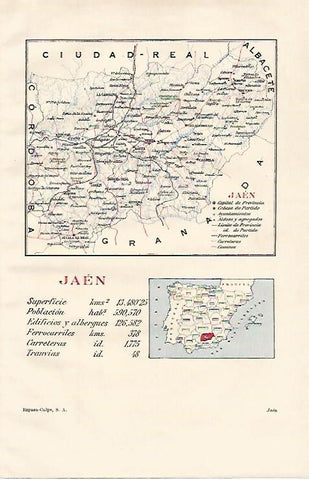 LAMINA ESPASA 20926: Mapa de la provincia de Jaen