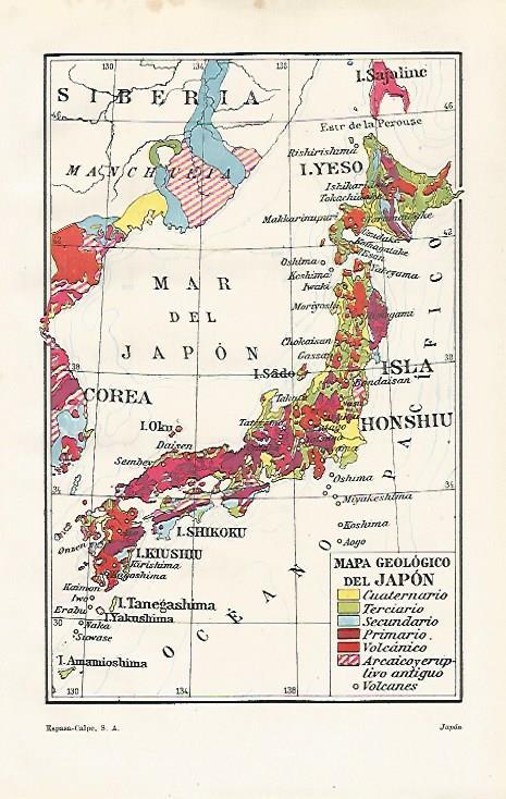 LAMINA ESPASA 20947: Mapa geologico de Japon