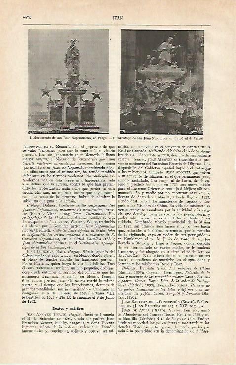 LAMINA ESPASA 21077: San Juan Nepomuceno