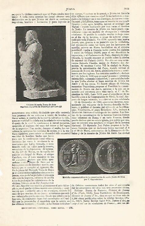 LAMINA ESPASA 21094: Estatua de Juana de Arco