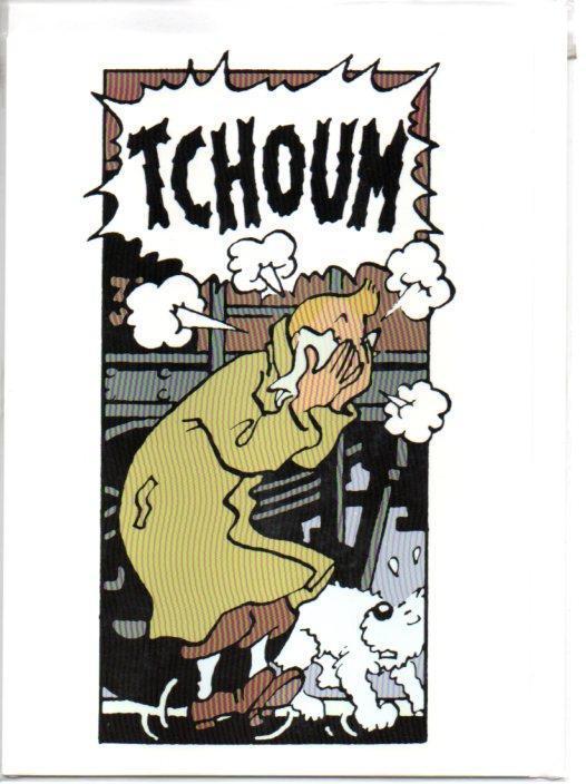 Tarjeta con carta - Tintin estornudando del album: el pais del oro negro 12.5x17.5 cm